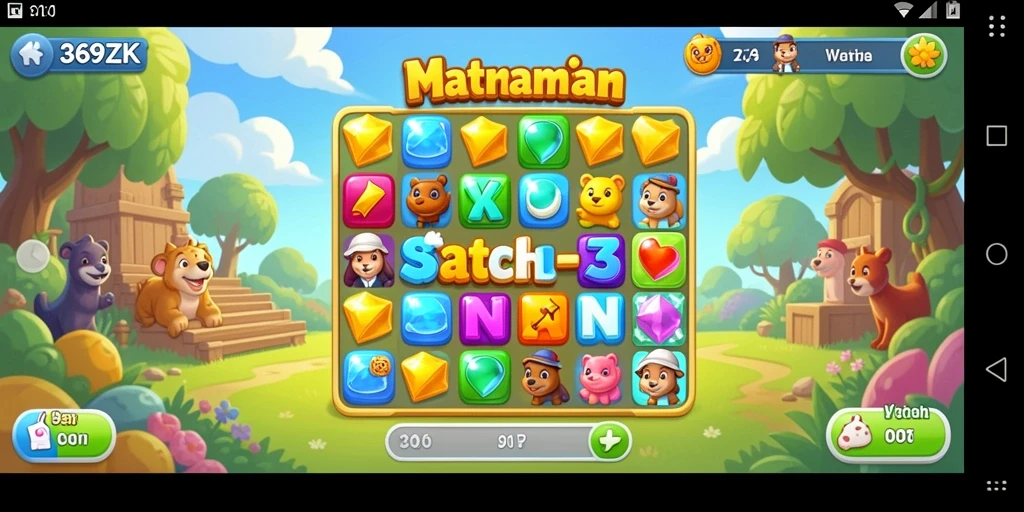 Screenshot gameplay 369ZK menunjukkan keseruan mencocokkan item warna-warni.
