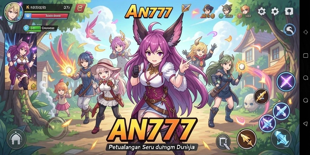 Tampilan gameplay seru dari AN777 dengan karakter anime yang dinamis.