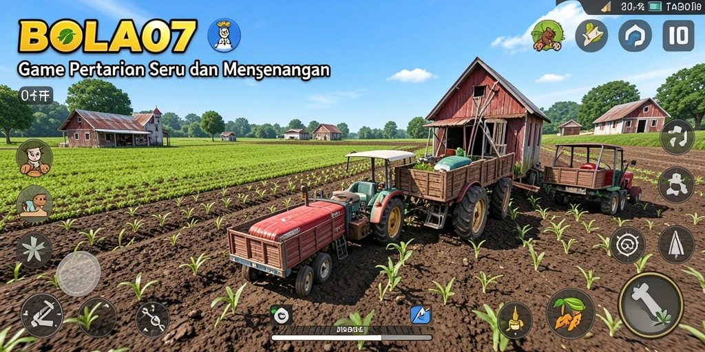 Tampilan gameplay <strong>BOLA07</strong> yang menampilkan aktivitas bertani yang seru dan interaktif.