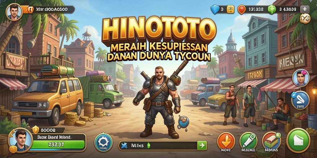 Screenshot dari gameplay HINOTOTO yang menunjukkan manajemen bisnis Tycoon.