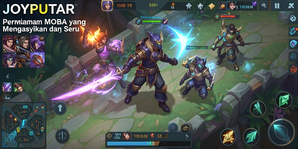 Screenshot gameplay seru dari JOYPUTAR, menunjukkan pertempuran epik.