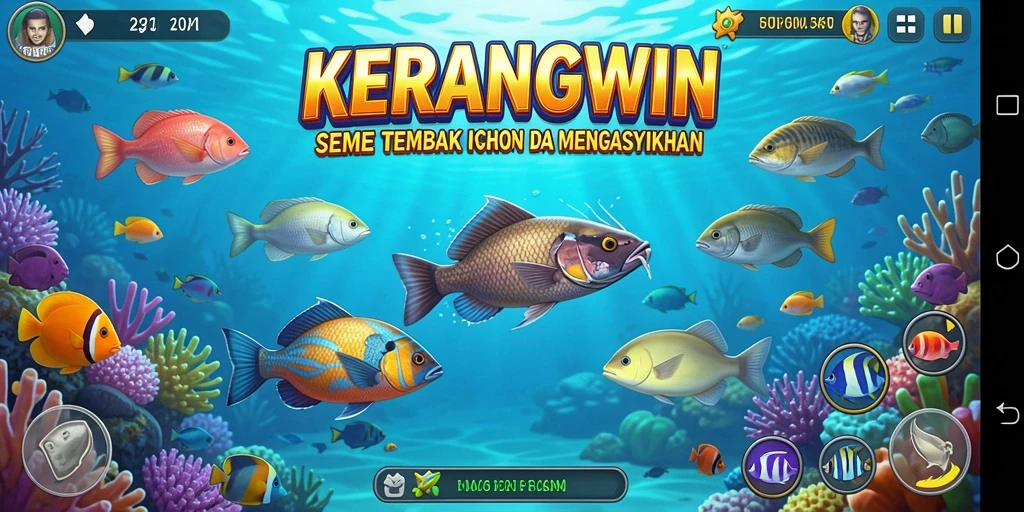 Tampilan gameplay seru di KERANGWIN saat membidik ikan.