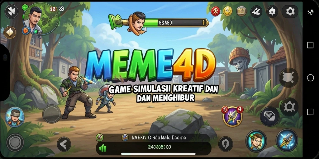 Tampilan utama gameplay MEME4D dengan berbagai karakter dan efek.
