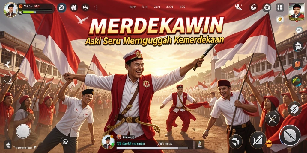 Screenshot gameplay MERDEKAWIN menampilkan aksi pertempuran yang seru.
