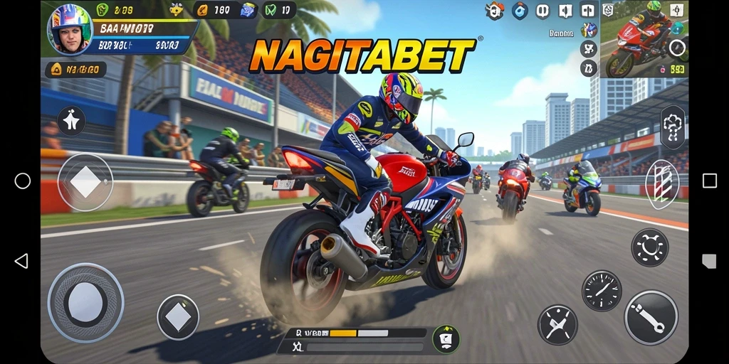 Screenshot gameplay NAGITABET menampilkan balapan motor yang seru dan memukau.