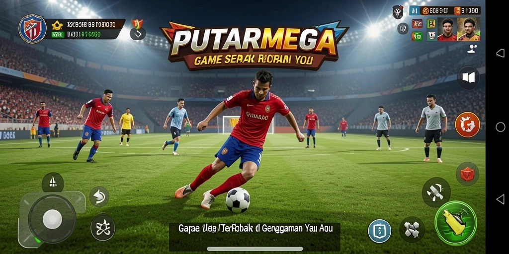 Screenshot PUTARMEGA menampilkan aksi seru di lapangan sepak bola.