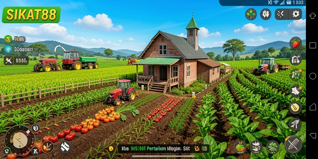 Screenshot SIKAT88 menampilkan kebun yang subur dengan tanaman berwarna-warni.