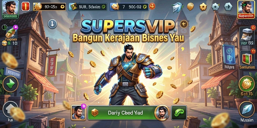 Tangkapan layar SUPERSVIP menampilkan keseruan dalam mengelola bisnis tycoon.