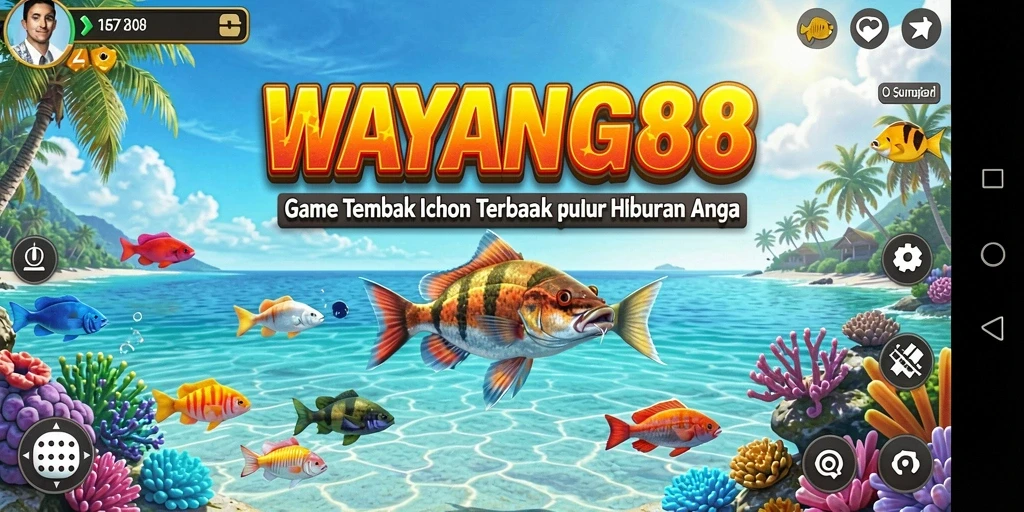 Screenshot gameplay WAYANG88 dengan aksi menembak ikan.