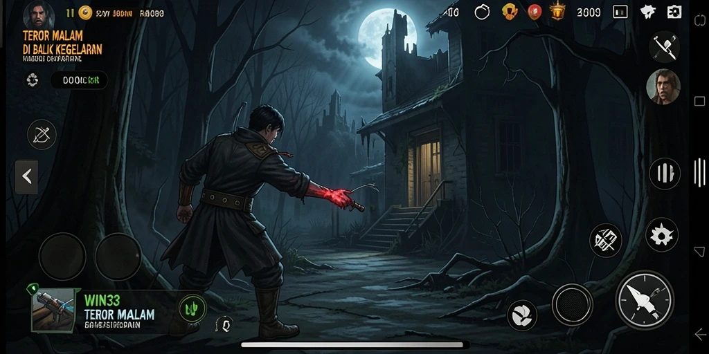 Screenshot gameplay WIN33 dengan suasana horor yang mencekam.